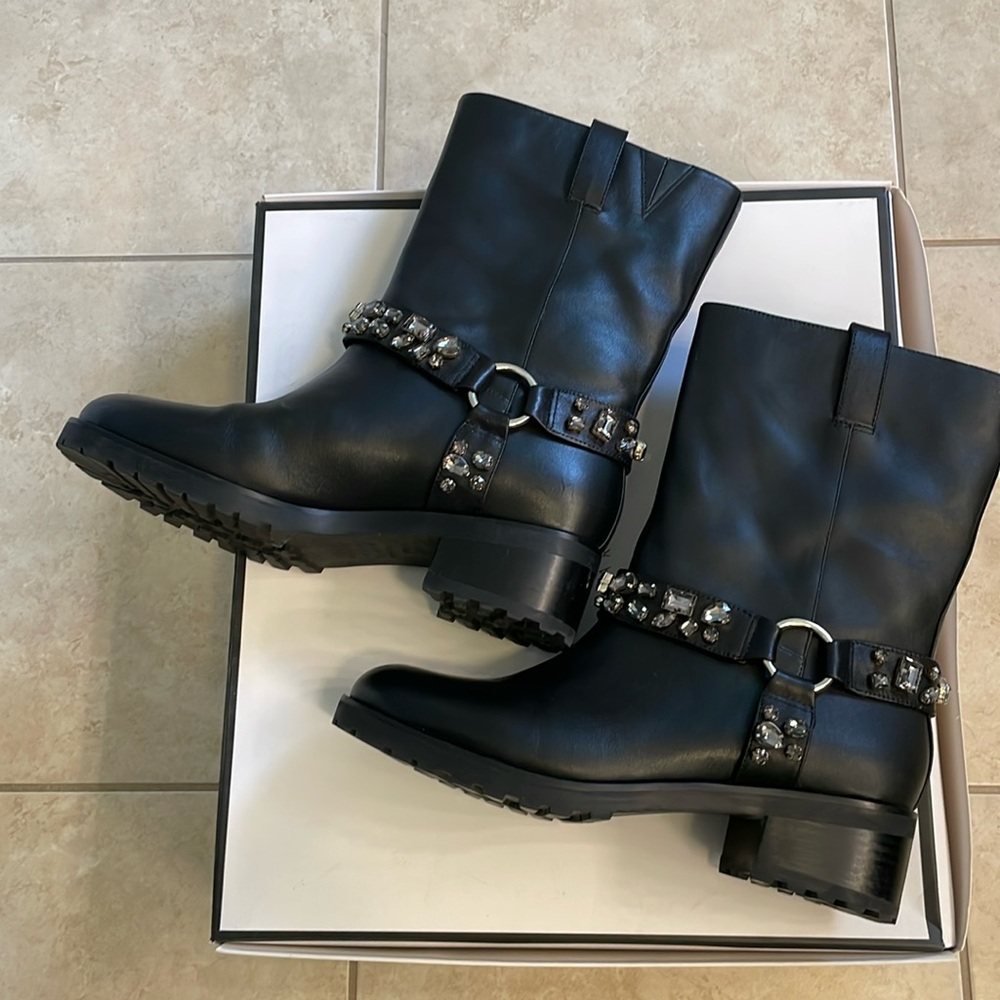 WHBM Kristen Black Leather Moto Boots - Picture 2 of 6